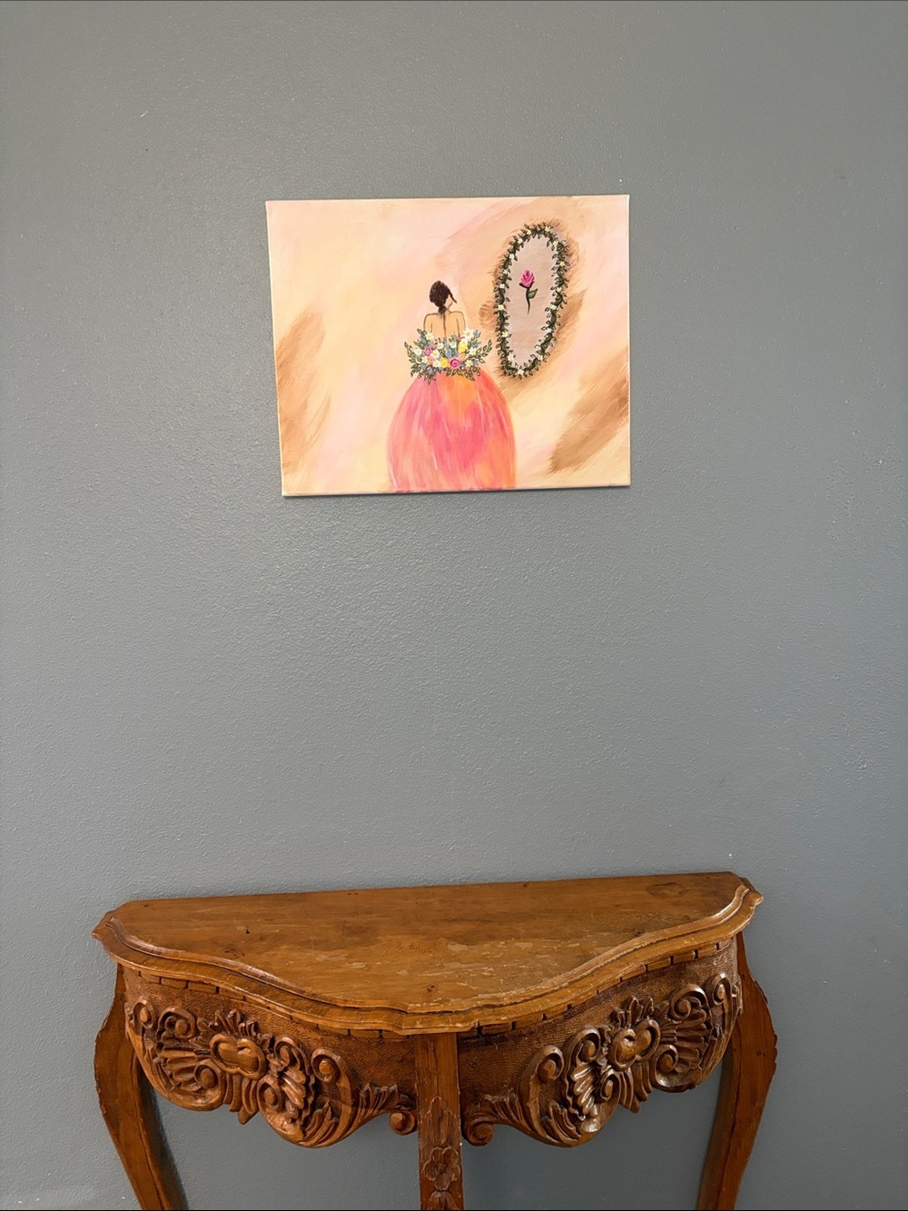 Pink Floral Dress Wall Art Canvas - Unbranded